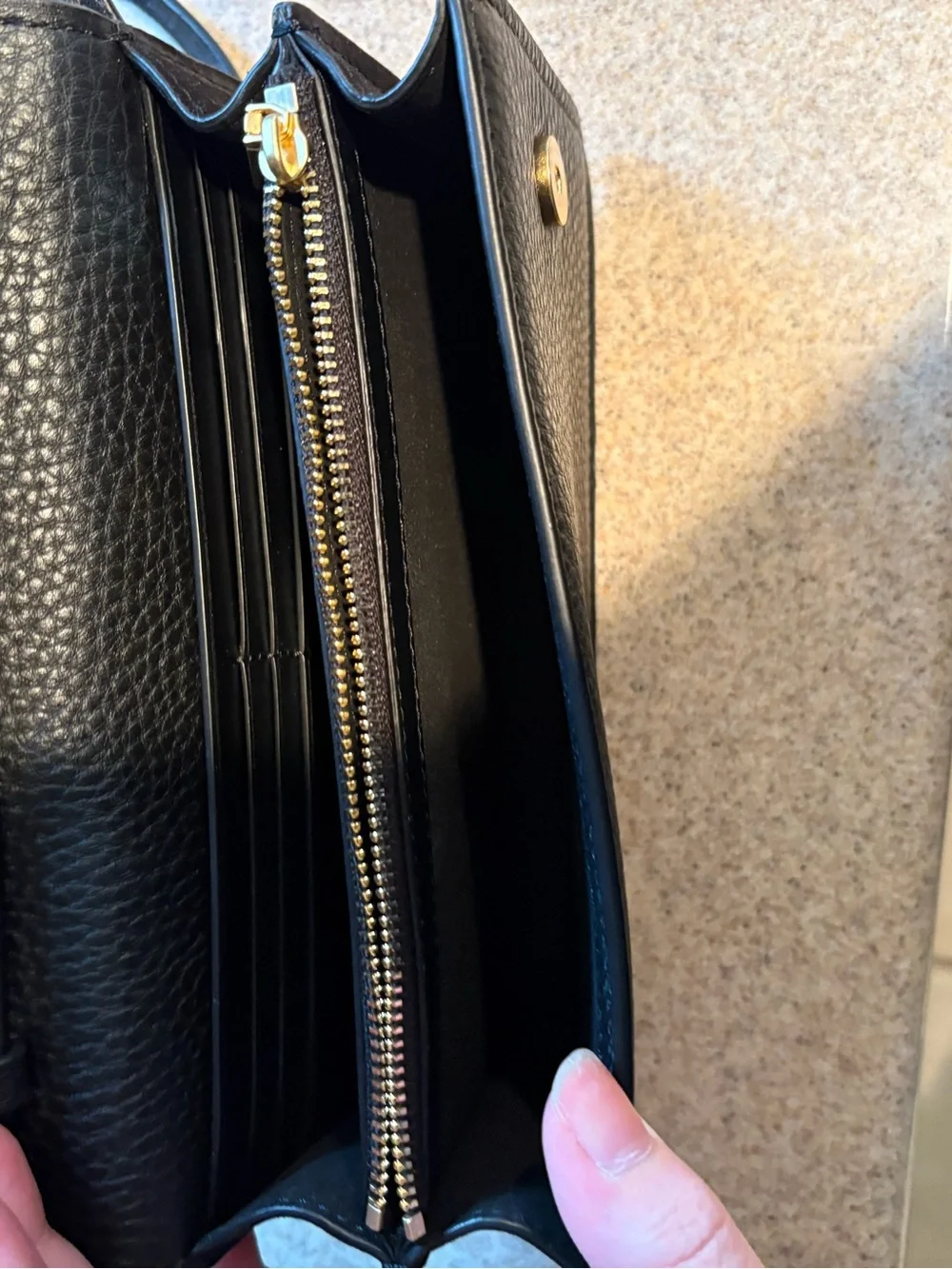 Tory Burch Black Pebbled Leather Crossbody with Gold Logo